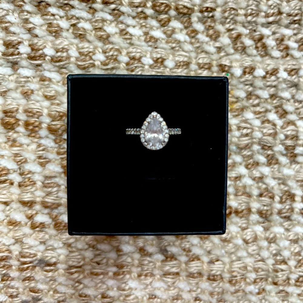 Cubic zirconia pear shaped ring.